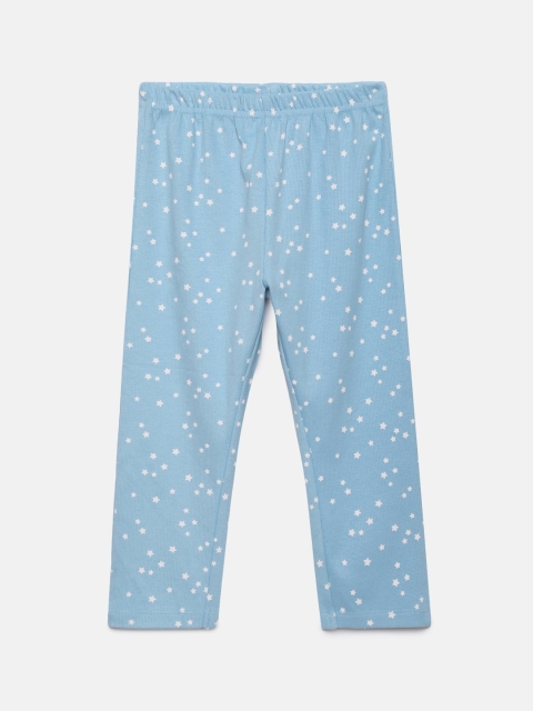 

YK Baby Infant Girls Blue & White Printed Regular Fit Cotton Ankle Length Leggings