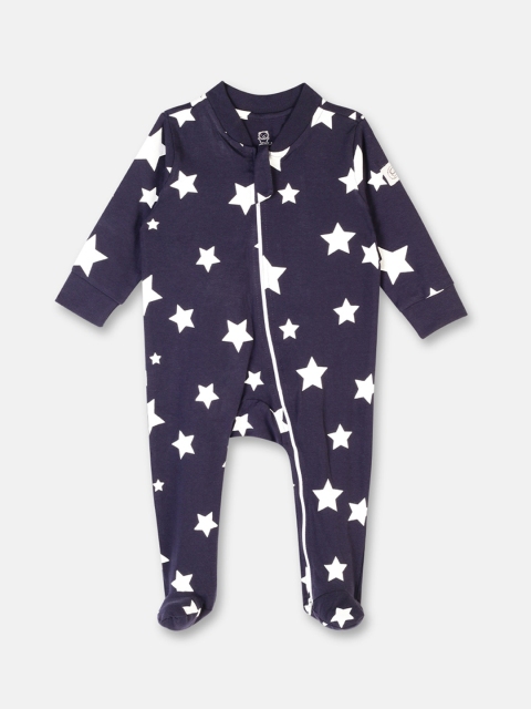 

Cuddles for Cubs Infants Navy Blue & White Printed Cotton Sleepsuit