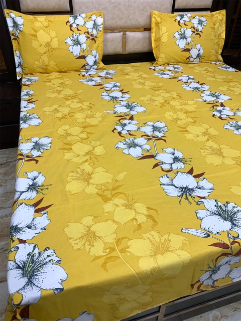 

Pure Decor Orange & White Floral 300 TC Queen Bedsheet with 2 Pillow Covers