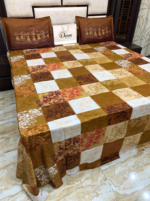 

Pure Decor Brown & White Floral 400 TC King Bedsheet with 2 Pillow Covers