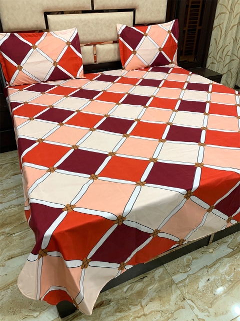 

Pure Decor Maroon & White Geometric 300 TC Queen Bedsheet with 2 Pillow Covers