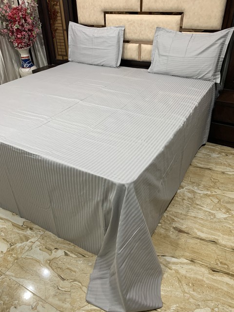 

Pure Decor Grey Striped 400 TC King Bedsheet with 2 Pillow Covers