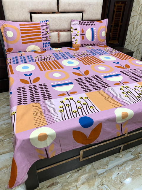 

Pure Decor Purple & Orange 300 TC Queen Bedsheet with 2 Pillow Covers