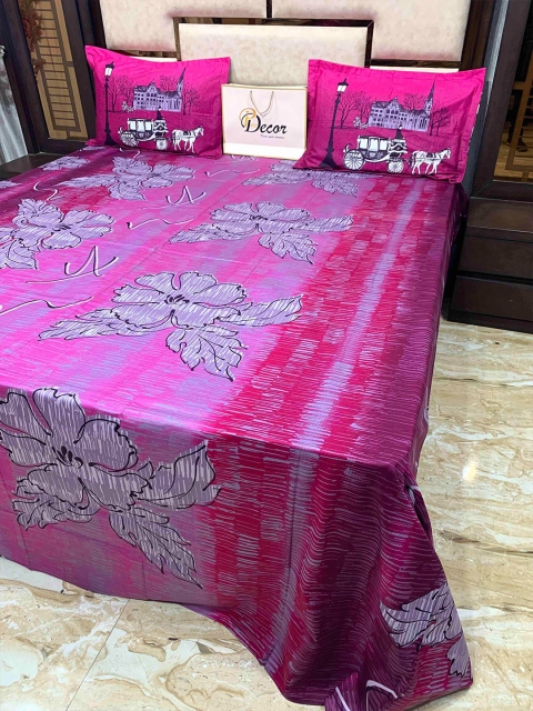 

Pure Decor Purple & Maroon Floral 400 TC King Bedsheet with 2 Pillow Covers