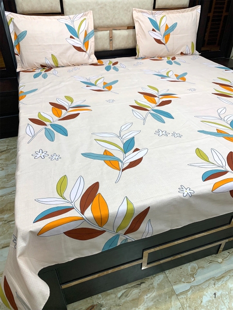 

Pure Decor Off White Floral 300 TC Cotton Queen Bedsheet With 2 Pillow Covers