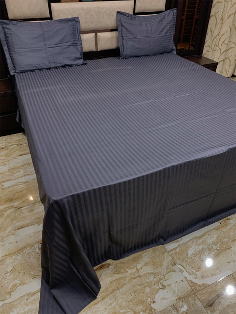 

Pure Decor Charcoal Grey Striped 400 TC Cotton King Bedsheet With 2 Pillow Covers