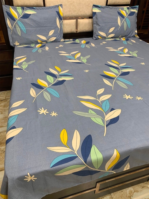 

Pure Decor Grey & Yellow 300 TC Queen Bedsheet with 2 Pillow Covers