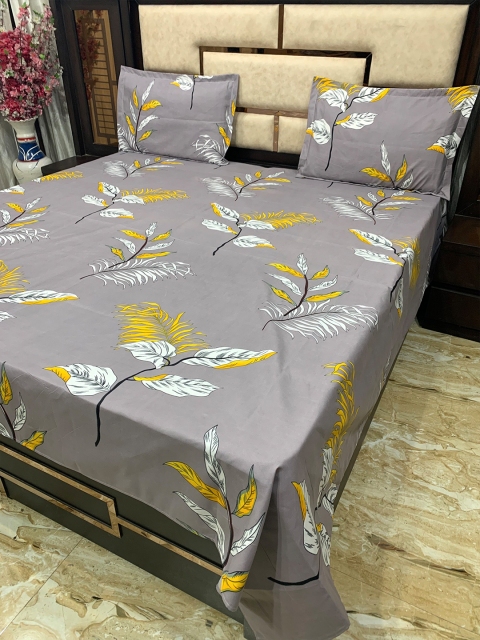 

Pure Decor Grey & White Floral 300 TC Cotton Queen Bedsheet with 2 Pillow Covers