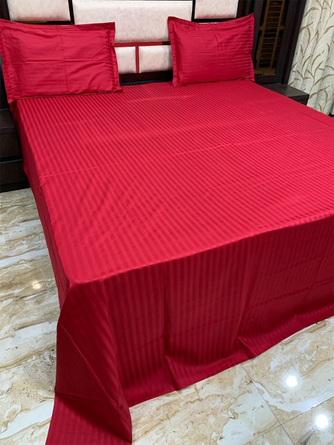

Pure Decor Red Striped 400 TC Pure Cotton King Bedsheet with 2 Pillow Covers