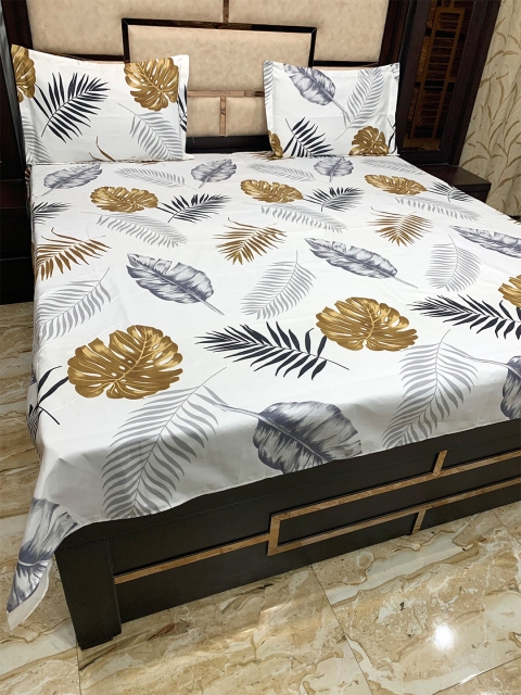 

Pure Decor White & Brown Floral 300 TC Queen Bedsheet with 2 Pillow Covers