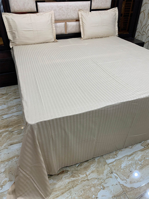 

Pure Decor Camel Brown Striped 400 TC King Bedsheet with 2 Pillow Covers