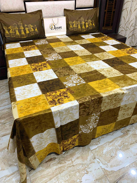

Pure Decor Brown & Mustard Floral 400 TC King Bedsheet with 2 Pillow Covers