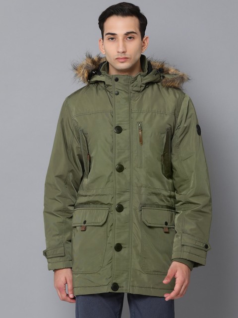 

LINDBERGH Men Olive Green Lightweight Longline Hooded Parka Jacket