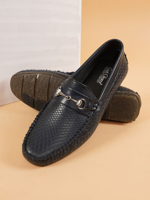 

Get Glamr Men Navy Blue Textured Leather Loafers