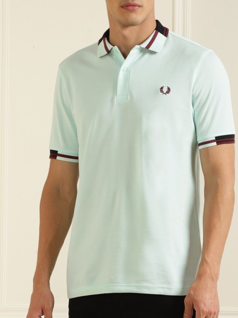 

Fred Perry Men Turquoise Blue Polo Collar Pure Cotton T-shirt