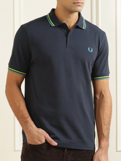 

Fred Perry Men Navy Blue Polo Collar Applique T-shirt