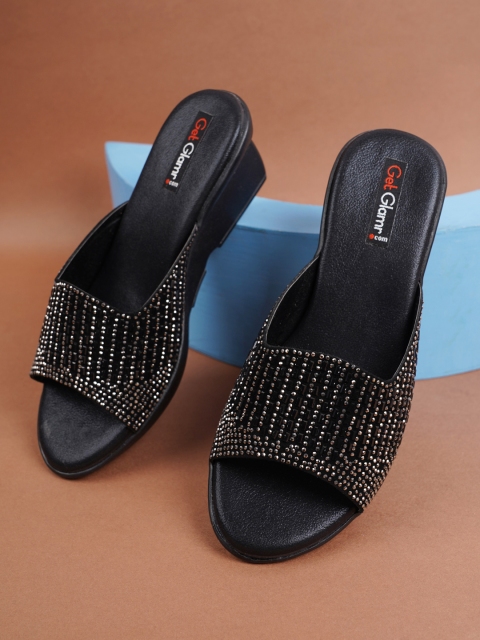 

Get Glamr Women Black Embellished Ethnic Platform Peep Toes