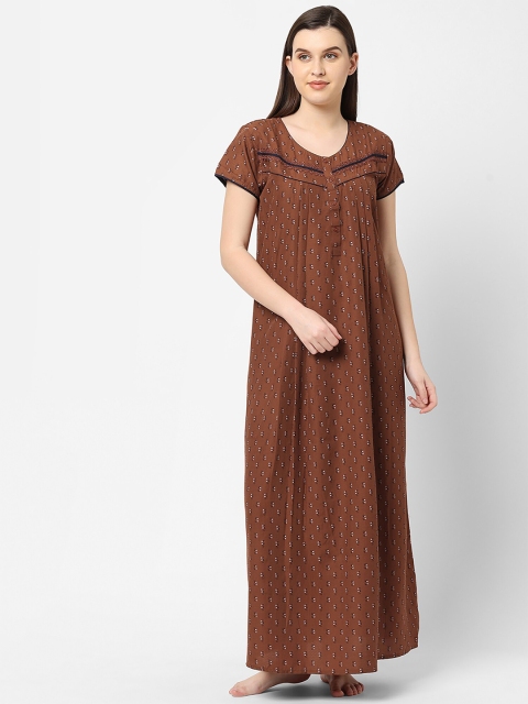 

Sweet Dreams Brown Printed Cotton Maxi Nightdress
