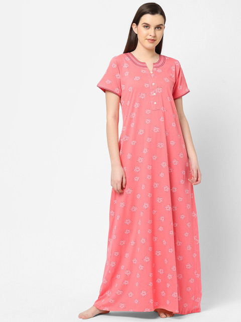 

Sweet Dreams Peach-Coloured Printed Pure Cotton Maxi Nightdress