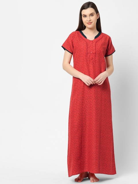 

Sweet Dreams Red Printed Pure Cotton Maxi Nightdress