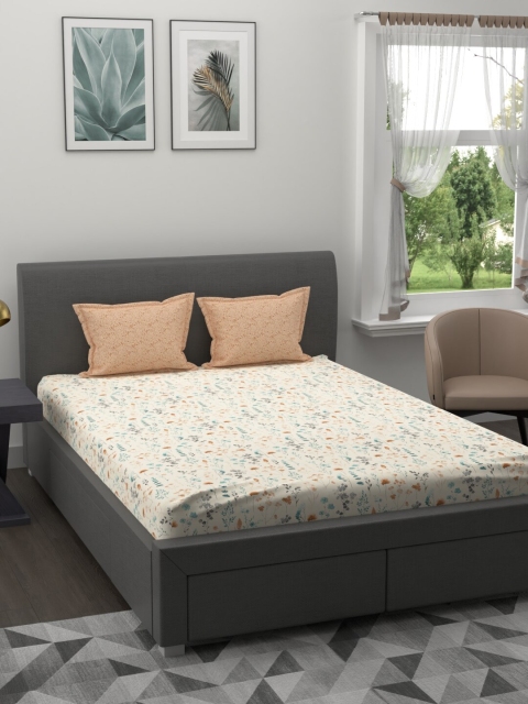 

Trident Cream-Coloured Floral 144 TC King Bedsheet with 2 Pillow Covers