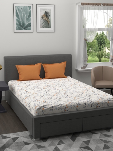 

Trident White & Orange Floral 144 TC King Bedsheet with 2 Pillow Covers