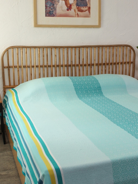 

House This Teal Blue & Yellow Printed Double Queen Sized Cotton Bed Cover