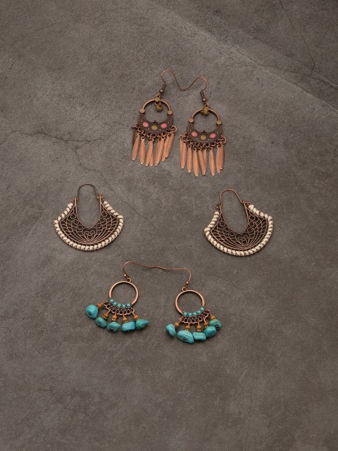 

anore Copper-Toned Contemporary Bohemian Drop Earrings Pack Of 3