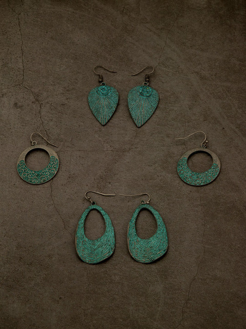 

anore Women Pack of 3 Turquoise Blue Contemporary Bohemian Drop Earrings