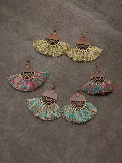 

anore Women Pack of 3 Contemporary Bohemian Drop Earrings, Green