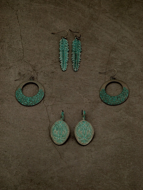 

anore Women Pack of 3 Turquoise Blue Contemporary Bohemian Drop Earrings