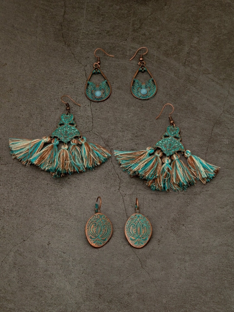 

anore Women Pack of 3 Turquoise Blue Contemporary Bohemian Drop Earrings