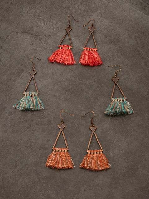 

anore Set of 3 Bohemian Contemporary Drop Earrings, Orange