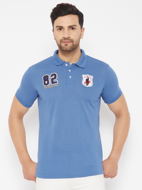 

THE MILLION CLUB Men Blue Polo Collar Applique T-shirt