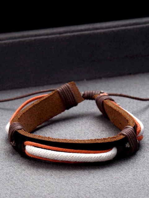 

Dare by Voylla Men Black & Orange Leather Wraparound Bracelet