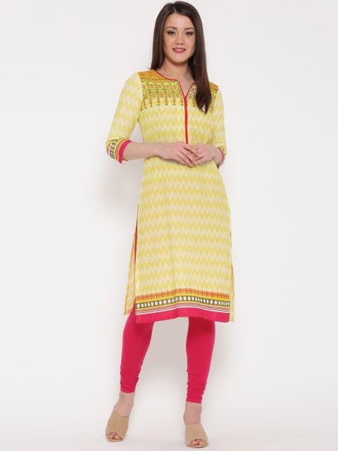 

Rangriti Women Yellow & Off-White Printed Straight Kurta