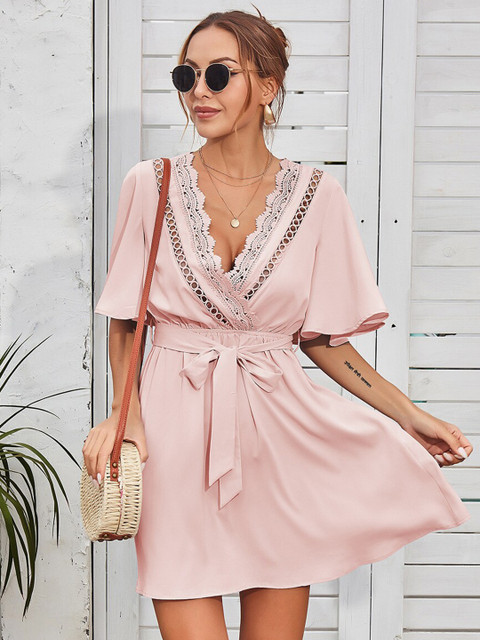 

La Aimee Pink Solid Wrap Dress