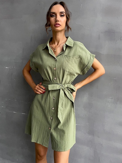 

La Aimee Olive Green Shirt Dress