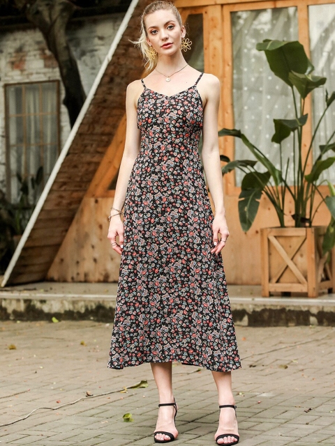 

La Aimee Black Floral A-Line Midi Dress