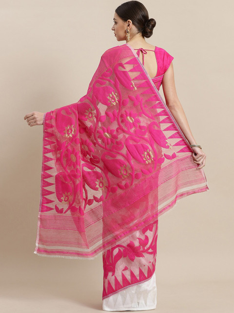 

Laa Calcutta Pink & Cream Woven Design Jamdani Saree