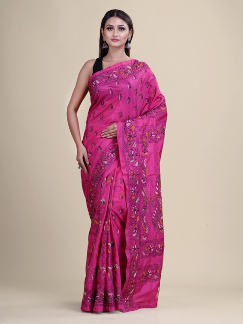 

Laa Calcutta Pink & Orange Woven Design Silk Cotton Saree