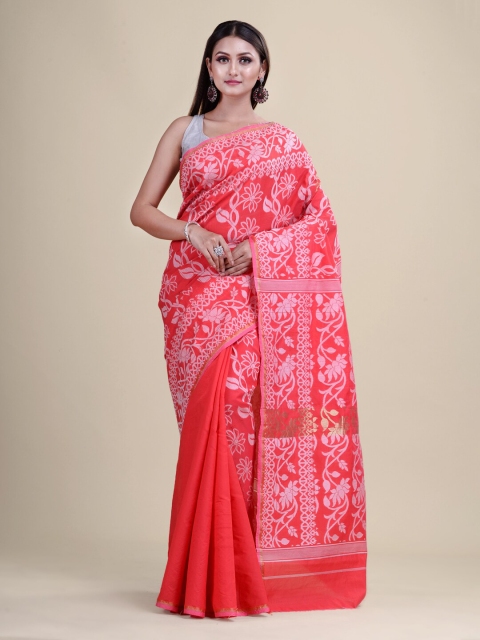 

Laa Calcutta Red & White Woven Design Silk Cotton Jamdani Saree