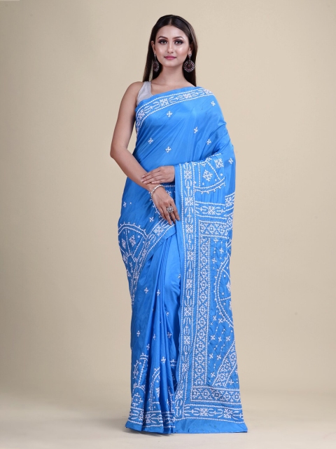 

Laa Calcutta Blue & White Woven Design Silk Blend Saree