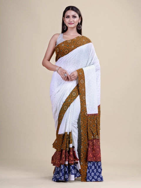 

Laa Calcutta White & Blue Woven Design Pure Cotton Jamdani Saree