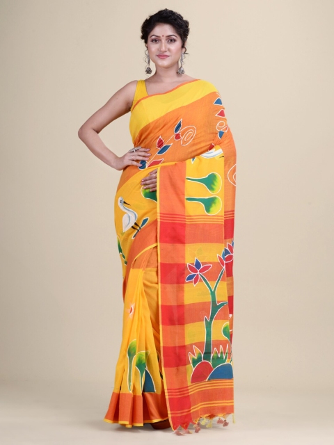 

Laa Calcutta Women Yellow Pure Cotton Taant Sarees