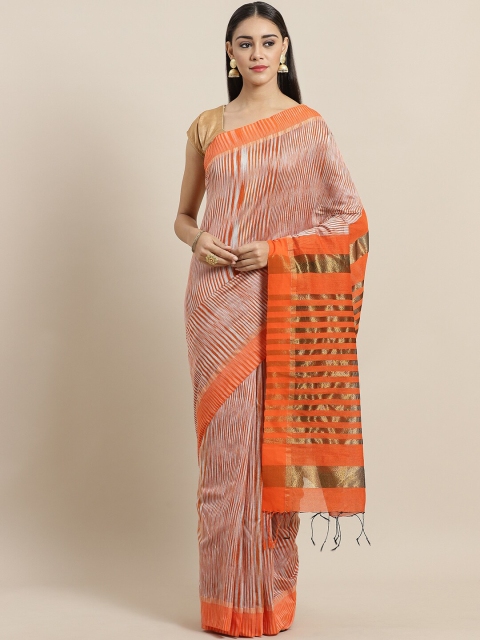 

Laa Calcutta Women Orange Silk Cotton Taant Saree