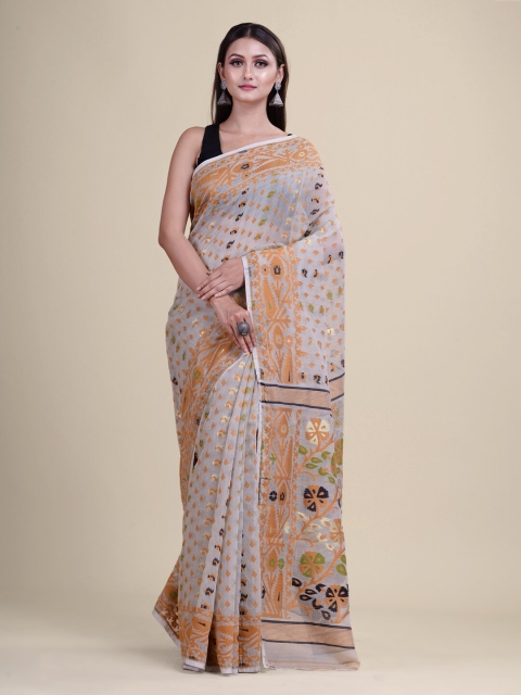 

Laa Calcutta Off White & Gold-Toned Woven Design Silk Cotton Tant Jamdani Saree
