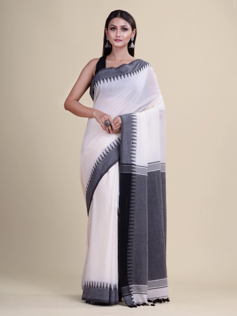 

Laa Calcutta White & Black Silk Cotton Jamdani Saree