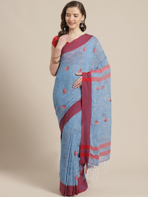 

Laa Calcutta Blue & Maroon Pure Cotton Taant Saree