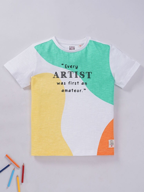 

Ed-a-Mamma Boys White Colourblocked Applique T-shirt